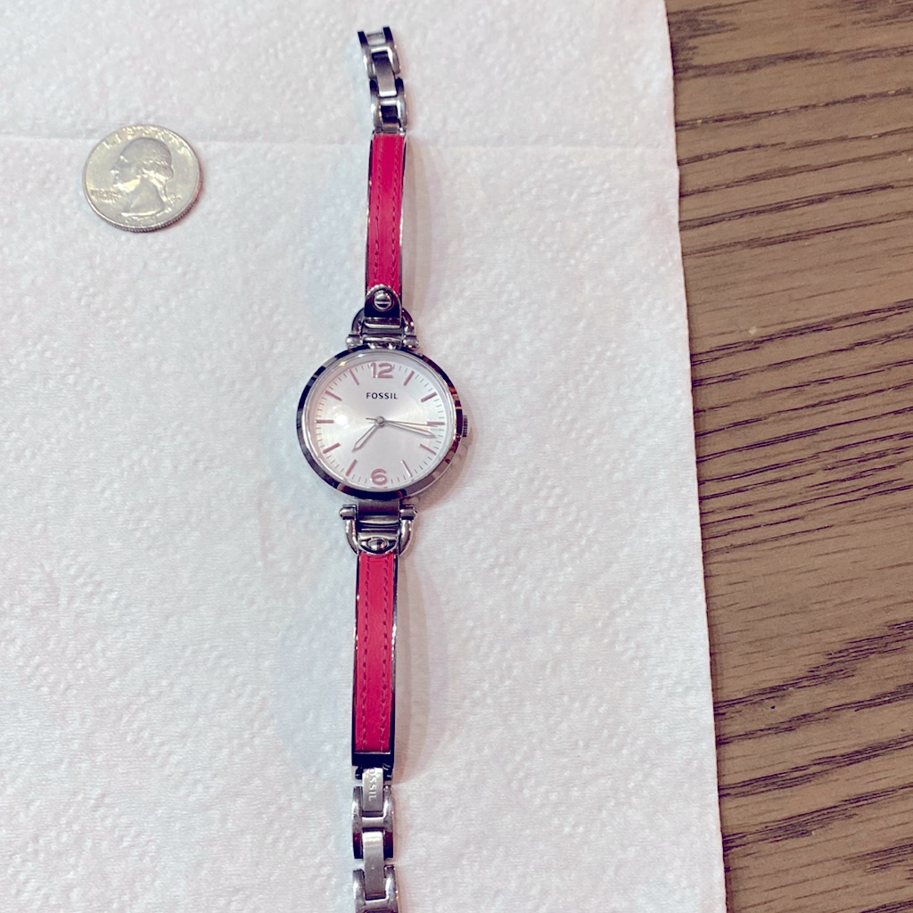 FossilGeorgia Stainless Steel And Pink Leather Ladies Watch